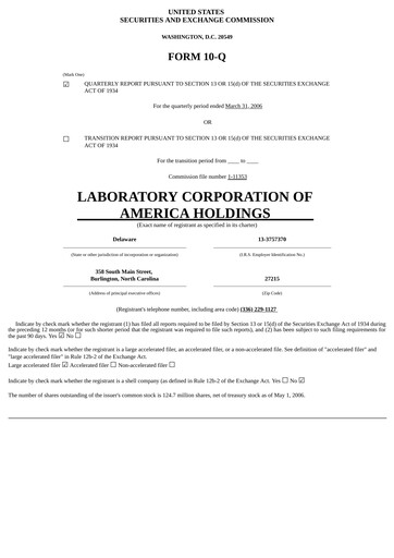 Thumbnail LabCorp Quarterly Report 2006-q1