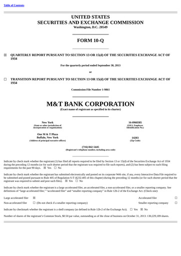 Vorschaubild M&T Bank Quartalsbericht 2013-q3
