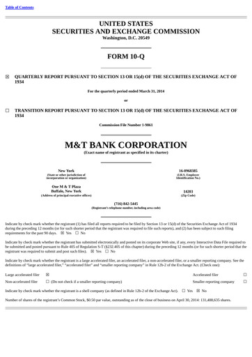 Vorschaubild M&T Bank Quartalsbericht 2014-q1