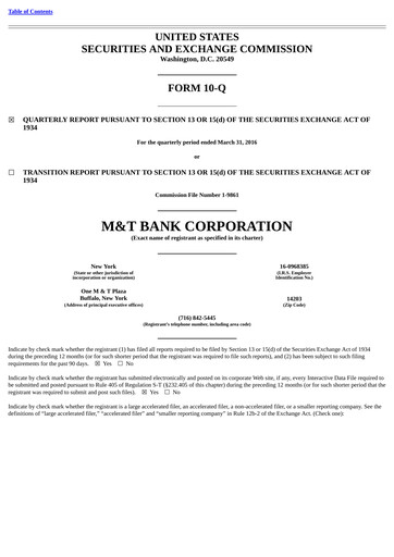 Vorschaubild M&T Bank Quartalsbericht 2016-q1