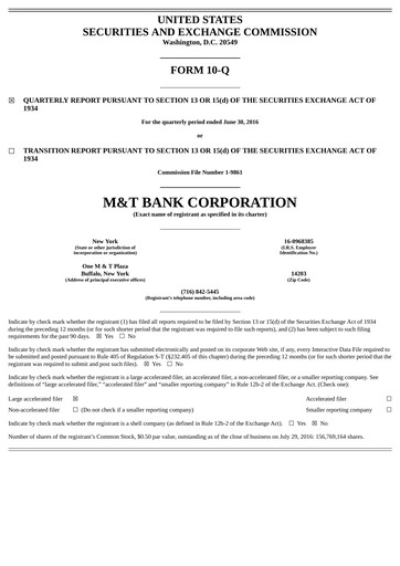 Vorschaubild M&T Bank Quartalsbericht 2016-q2