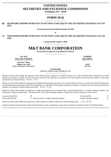 Vorschaubild M&T Bank Quartalsbericht 2016-q3