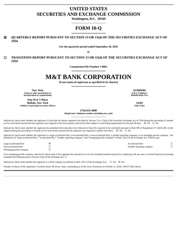 Vorschaubild M&T Bank Quartalsbericht 2018-q3
