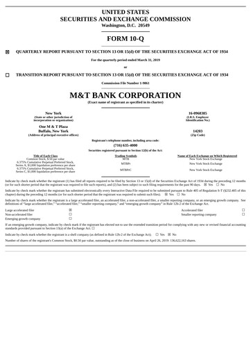Vorschaubild M&T Bank Quartalsbericht 2019-q1