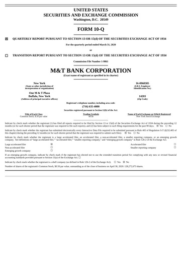 Vorschaubild M&T Bank Quartalsbericht 2020-q1