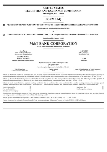 Vorschaubild M&T Bank Quartalsbericht 2020-q3