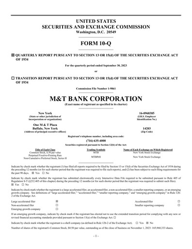 Vorschaubild M&T Bank Quartalsbericht 2023-q3
