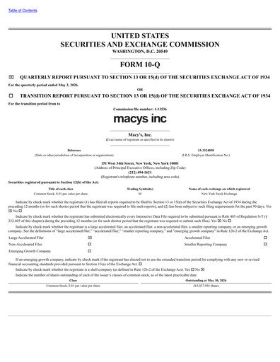 Thumbnail Macy's
 Quarterly Report 2026-q1