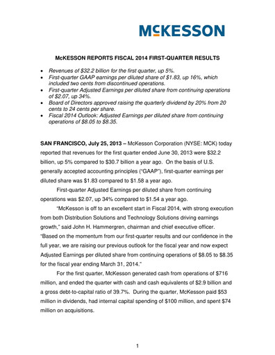 Miniature McKesson Rapport trimestriel 2014-q1