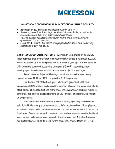 Miniature McKesson Rapport trimestriel 2014-q2