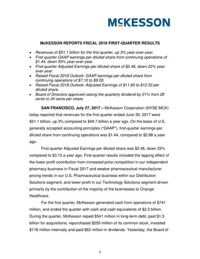 Miniature McKesson Rapport trimestriel 2018-q1