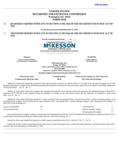 Vorschaubild McKesson Quartalsbericht 2020-q3