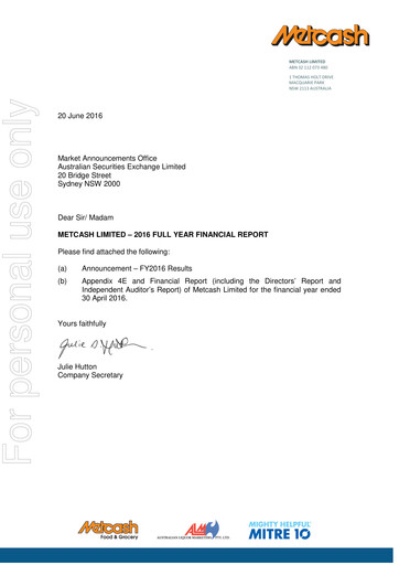 Thumbnail Metcash Financial Statement 2016