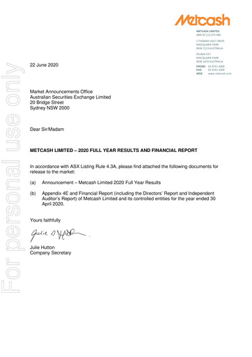 Thumbnail Metcash Financial Statement 2020