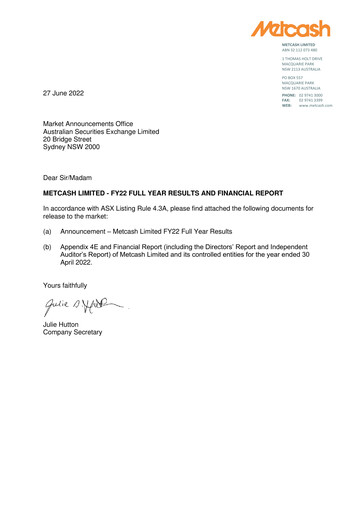 Thumbnail Metcash Financial Statement 2022