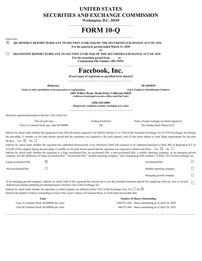 Thumbnail Meta (Facebook) Quarterly Report 2020-q1