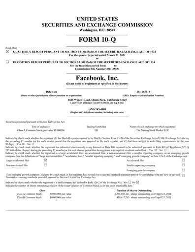 Thumbnail Meta (Facebook) Quarterly Report 2021-q1