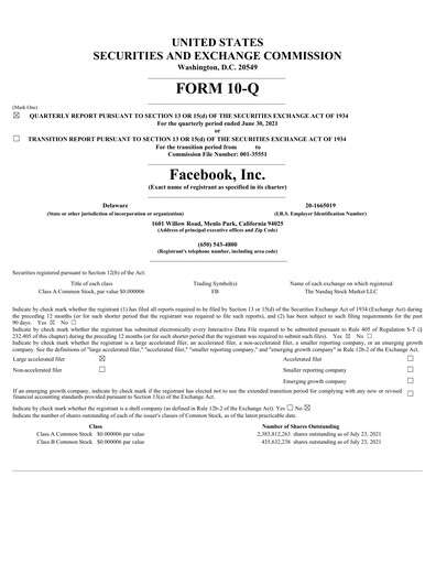 Thumbnail Meta (Facebook) Quarterly Report 2021-q2