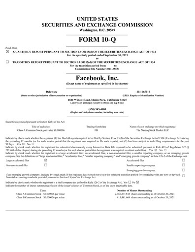 Thumbnail Meta (Facebook) Quarterly Report 2021-q3
