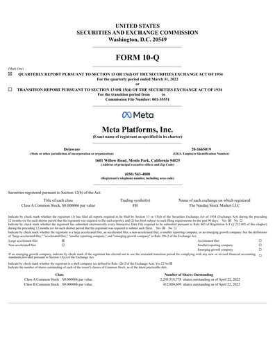 Thumbnail Meta (Facebook) Quarterly Report 2022-q1