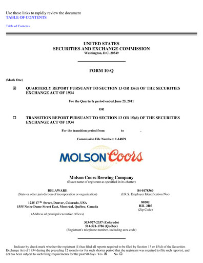 Vorschaubild Molson Coors Quartalsbericht 2011-q2