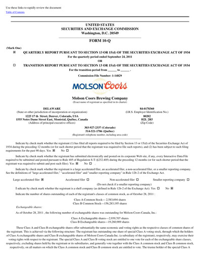 Vorschaubild Molson Coors Quartalsbericht 2011-q3