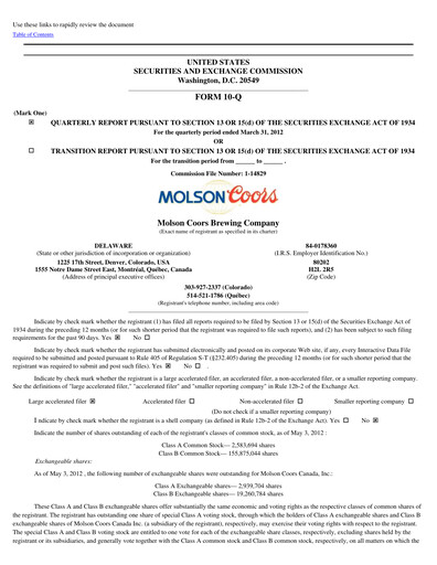 Vorschaubild Molson Coors Quartalsbericht 2012-q1