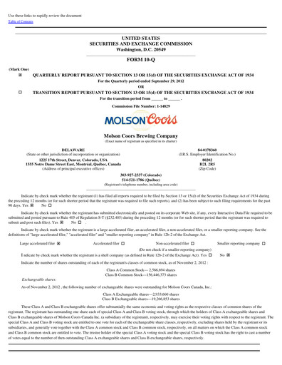 Vorschaubild Molson Coors Quartalsbericht 2012-q3