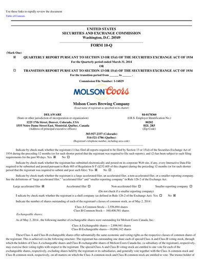 Vorschaubild Molson Coors Quartalsbericht 2014-q1