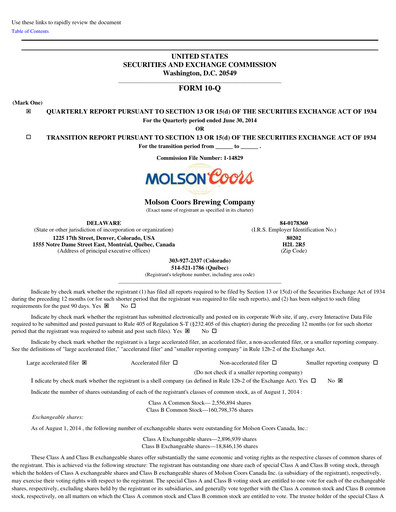 Vorschaubild Molson Coors Quartalsbericht 2014-q2