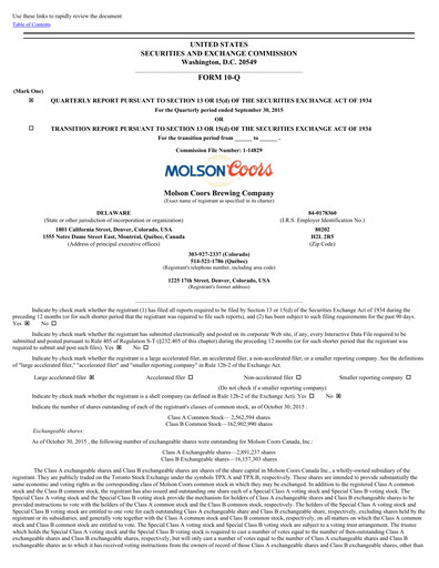 Vorschaubild Molson Coors Quartalsbericht 2015-q3