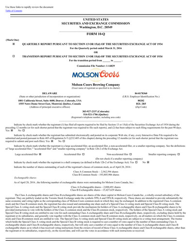 Vorschaubild Molson Coors Quartalsbericht 2016-q1