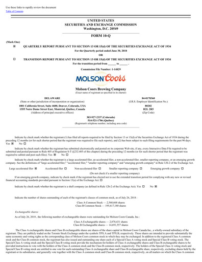 Vorschaubild Molson Coors Quartalsbericht 2018-q2