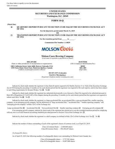 Vorschaubild Molson Coors Quartalsbericht 2019-q1
