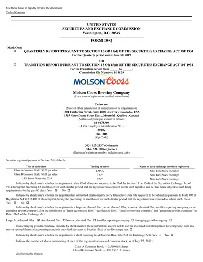 Vorschaubild Molson Coors Quartalsbericht 2019-q2