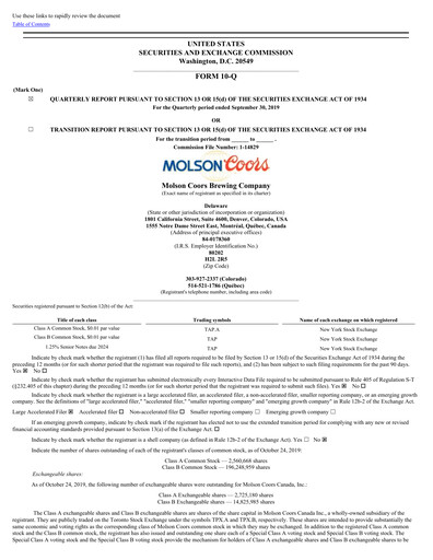 Vorschaubild Molson Coors Quartalsbericht 2019-q3