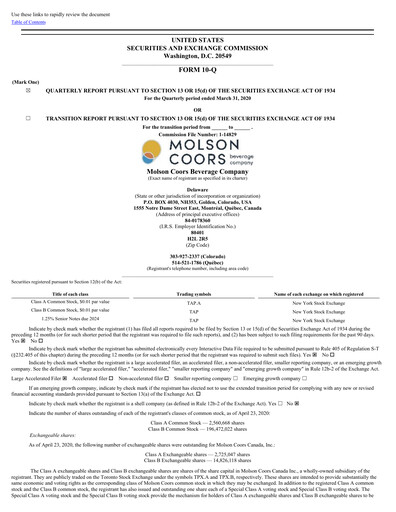 Vorschaubild Molson Coors Quartalsbericht 2020-q1