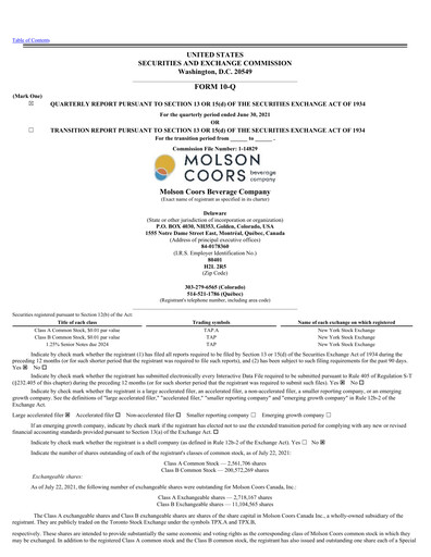 Vorschaubild Molson Coors Quartalsbericht 2021-q2