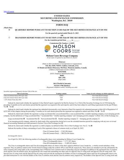 Vorschaubild Molson Coors Quartalsbericht 2022-q1