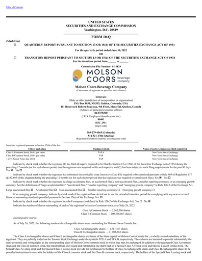 Vorschaubild Molson Coors Quartalsbericht 2022-q2
