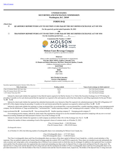 Vorschaubild Molson Coors Quartalsbericht 2022-q3