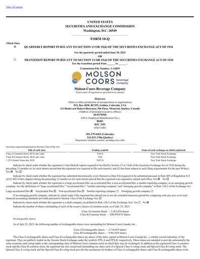 Vorschaubild Molson Coors Quartalsbericht 2023-q2