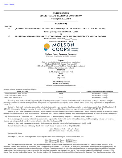 Vorschaubild Molson Coors Quartalsbericht 2026-q1
