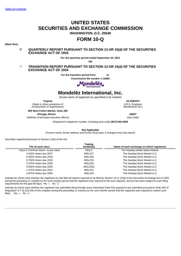 Vorschaubild Mondelez International Quartalsbericht 2021-q3