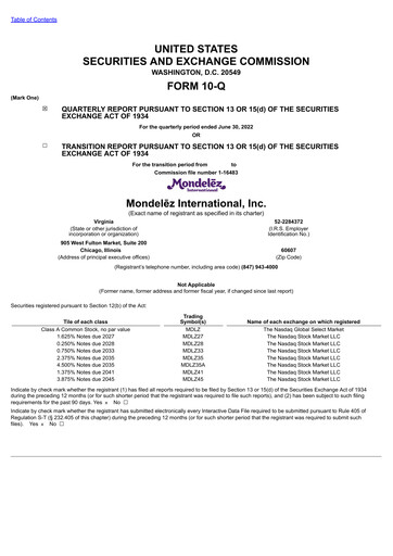 Vorschaubild Mondelez International Quartalsbericht 2022-q2