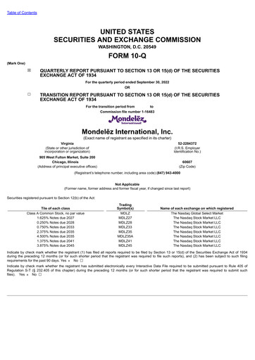Vorschaubild Mondelez International Quartalsbericht 2022-q3