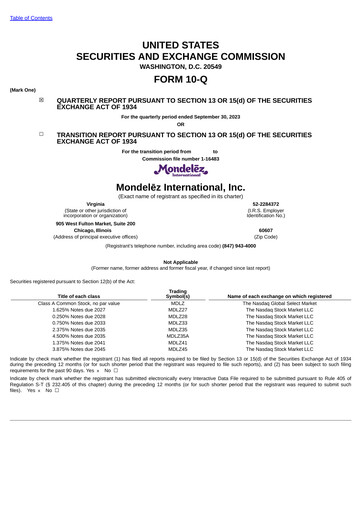 Vorschaubild Mondelez International Quartalsbericht 2023-q3