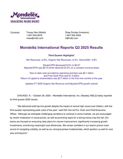 Thumbnail Mondelez International Quarterly Report 2025-q3