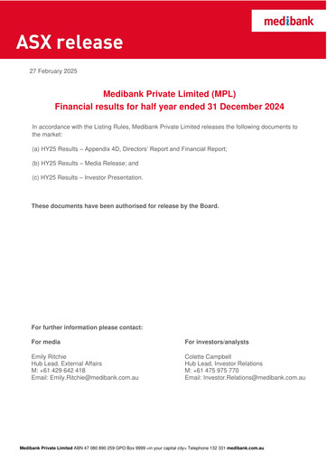 Thumbnail Medibank Half-year Report 2025-h1