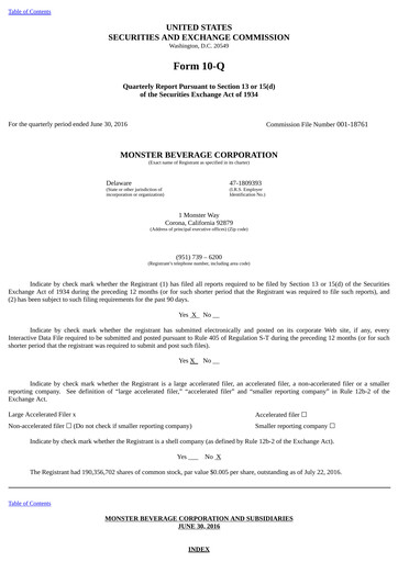Thumbnail Monster Beverage Quarterly Report 2016-q2